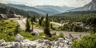 Cyclists on the Valparola Pass