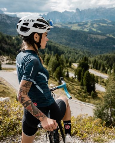 Cyclist on the Valparola Pass